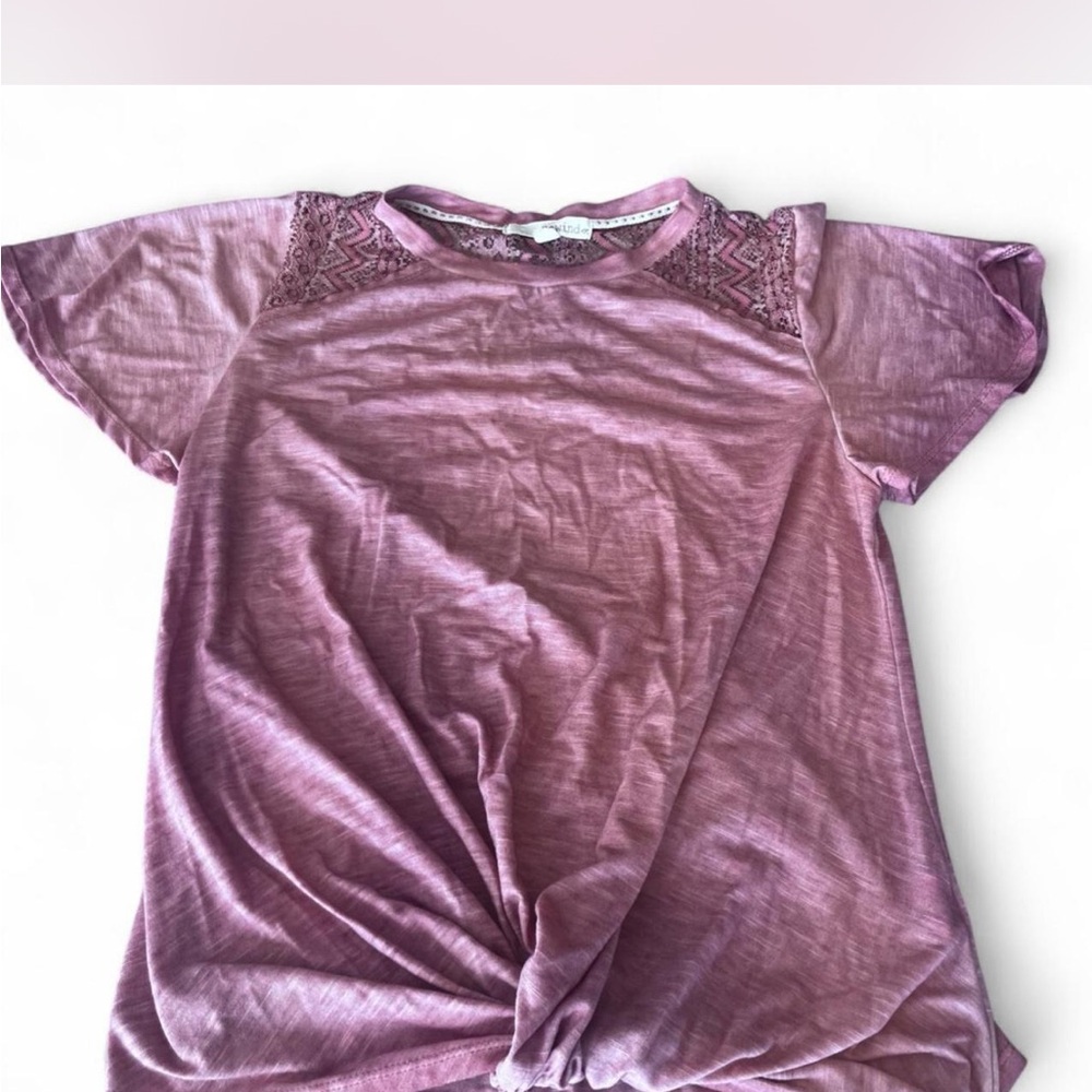 Rewind pink Lace Detail Top with shirred front Knot